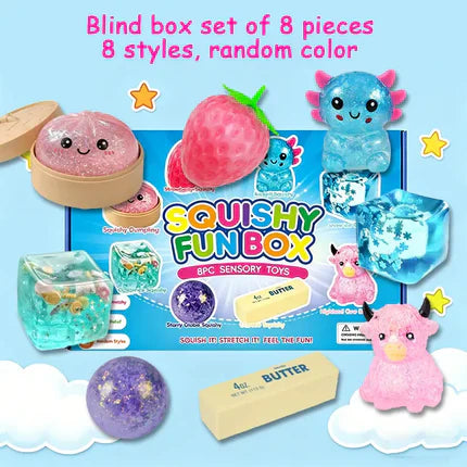 8-Piece Mystery Squishy Blind Box - Malt Sugar Stress Relief Fidget Toys